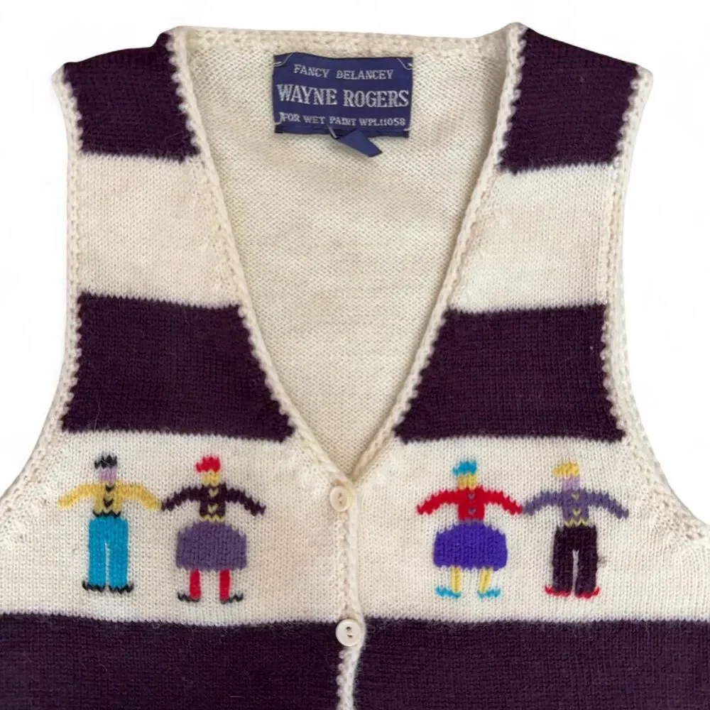 Vtg 70s kids Fancy Delancey Wayne Rogers Wool Sweater Vest size S (6/7)